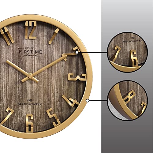 Firstime Gold Dimension Whisper Wall Clock, Plastic, Mid-Century Modern And Contemporary Style, 10.5 In. X 10.5 In. #TOP4