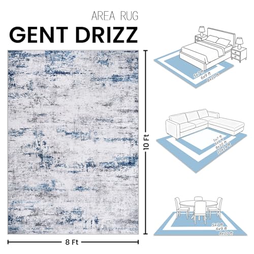 Image of 8x10 Area Rugs for Living Room Large Washable Abstract Rug White Gray Blue