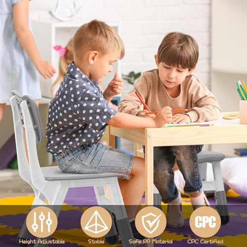Image of 2-Pack Height-Adjustable Kids Plastic Chairs - Ergonomic Backrest, Non-Slip Feet,Durable, 82Kg Weight Capacity - for Home, Kindergarten, Classroom & Activities