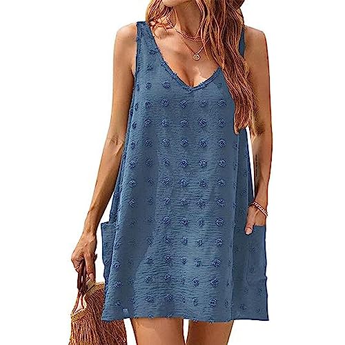 Vestido de Playa para Mujer Sin Mangas Suelto Ropa de Baño Playa Traje de Baño Vestido de Bikini Camisolas y Pareos Beach Bikini Cover up Mujer Vestido Corto de Playa Mujer Algodón Pareos