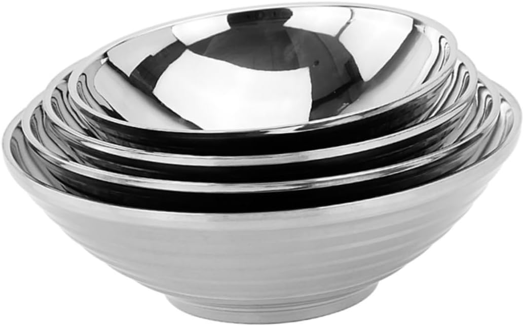 OUNONA Stainless Steel Thread Bowl Double Layer Insulated Trumpet Bowl for Soup and Noodles Skid Design Smooth Edges Easy to Clean Tableware