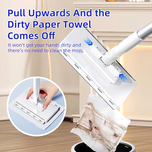 Image of Hands Free Multi Purpose Flat Mop One Click Shark Tooth Grip | Zero-Touch Dirty Cloth Release, 48 inch Long Handle, Mini Mop Head Grip For Any Cloth, No Bending - Quick Hands-Free Cleaning.