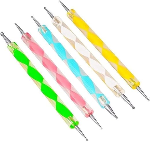 5 Pcs Set 2-Way Double Ended Dotting Tools, Nail Dotting Pen Marbleizing Tool Set Nail Polish Paint Manicure Dot Nail Art Tool Set, Embossing Stylus for Painting,Multi-Colored