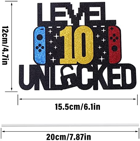 Prasacco 10th Game Themed Cake Topper Happy Birthday Cupcake Topper with Eating Paper Stick Game Themed Cake Insert Sign 6.1inches Cake Decoration for Birthday Party Cake Supplies