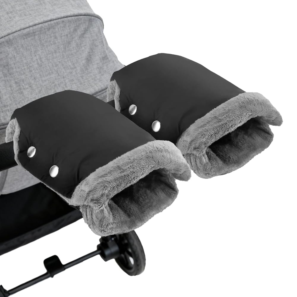 Moufles de Poussette - Fixation par Boutons-Pression - Lavable en Machine - Imperméable et Coupe-Vent - Doublure Polaire Ultra-Chaude