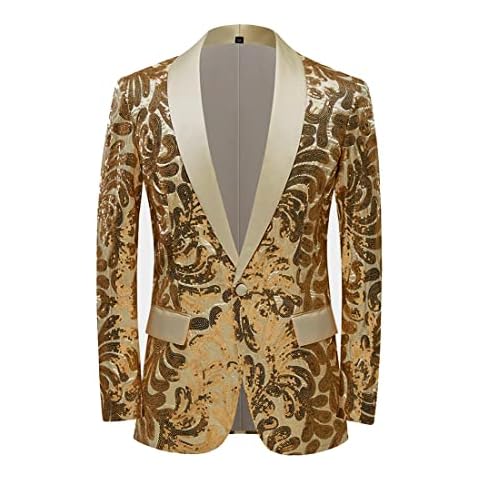 PYJTRL Gold Satin Sequins Blazer for Men Cover
