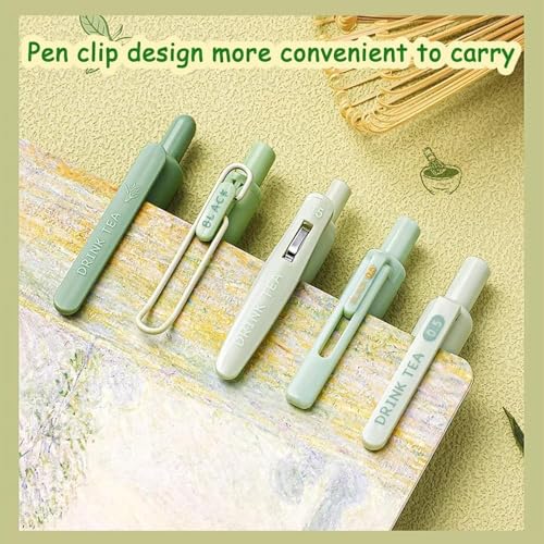 Image of SHUTTLE ART Gel Pens 5Pcs Retractable Quick Dry Ink Pens 0.5mm Fine Point Blue Ink Smooth Writing Pens for School Office Supplies Aesthetic pretty pens (Green tea)