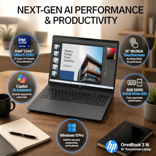 HP OmniBook 3 16 Touchscreen Laptop, Intel 12 Core Ultra 5 225U, Win 11 Pro - image 2