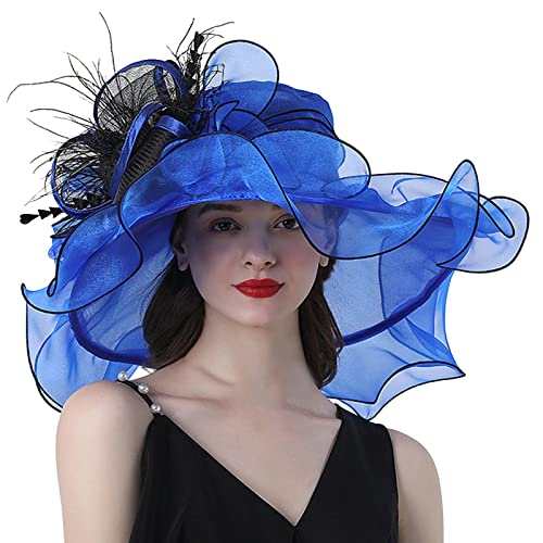 Sombrero con visera de flores para fotografía de calle para mujer, con personalidad de moda, buen uso, ala grande, excursión de viaje, sombrero rizado de moda, sombrero de sol de 64 cm, azul, Talla