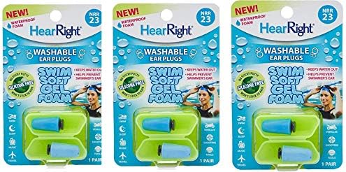 HearRight Swim Soft Ear Plugs Waterproof Ear Plugs for Swimmers Ear (3-Pack)