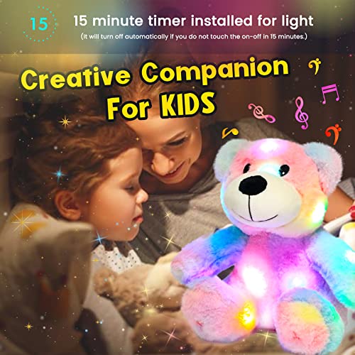Hopearl Led Musical Rainbow Stuffed Teddy Bear Light Up Singing Plush Toy Adjustable Volume Lullaby Animated Soothe Valentine's Day Birthday Mother's Day For Girlfriend, Colorful, 10'' #TOP5