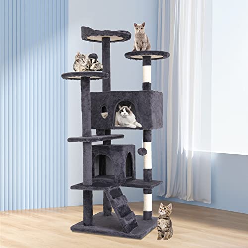 Image of BestPet | 54 inch Cat Tree Tower | Ashy | Sturdy Multi-Level Cat Tree