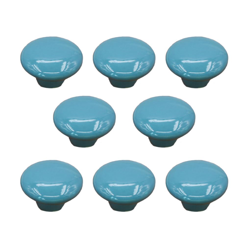 8 Pack Round Drawer Knobs, 32mm Ceramic Single Hole Cabinet Door Handles with Screws, Mushroom Shape Pull Handles for Dresser Cupboard Wardrobe, Blue