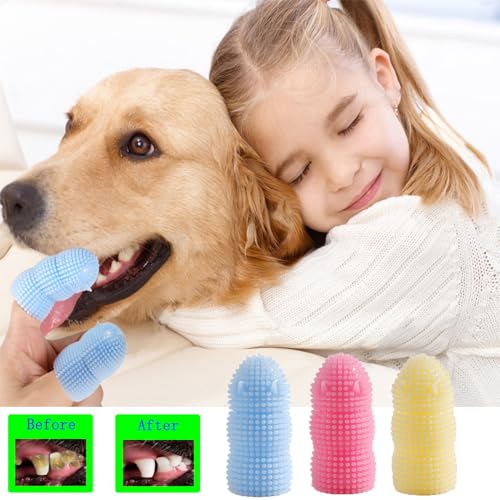 Image of 12Pack Dog Finger Toothbrush Kit, Dog Teeth Cleaning & Dental Care, Blue, Pink, Yellow