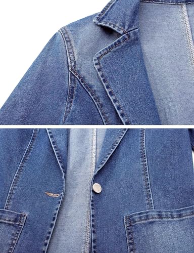 ebossy Women's Classic Notch Lapel Denim Blazer One Button Long Sleeve Slim Office Jean Jacket4