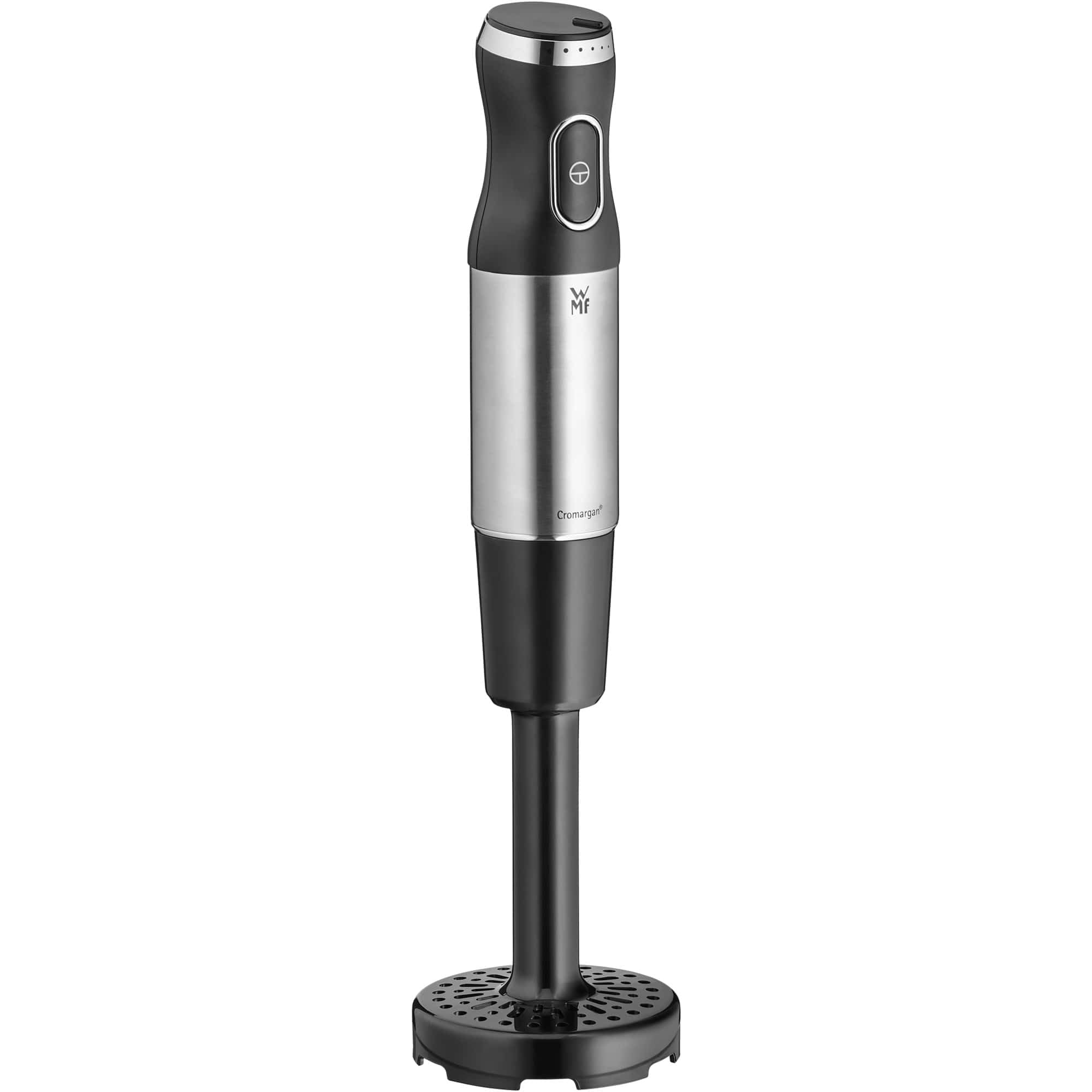 WMF Kult X Stabmixer Set 5-teilig – Edelstahl Pürierstab 600 W mit Schneebesen, Stampfer, Zerkleinerer und 700 ml Mixbecher, spülmaschinenfest, vielseitiger Mixer für Suppen, Smoothies und Babybrei
