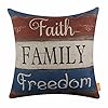 18×18 Independence Day Holiday Faith Family Freedom Burlap Pillow Cover Cushion Cover CC1410