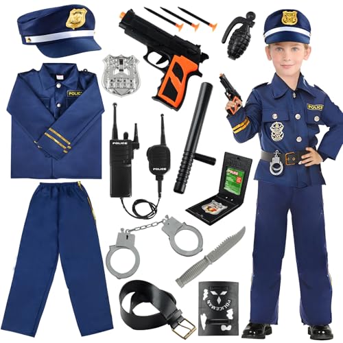 Disfraz Policia Niño, Disfraz de Policia Niño Disfraz Halloween Niño,con Police Costume Policía Placa Esposas Walkie Talkie Juguete Bastón,para Disfraces Niño Niños Halloween Carnaval Juego Rol