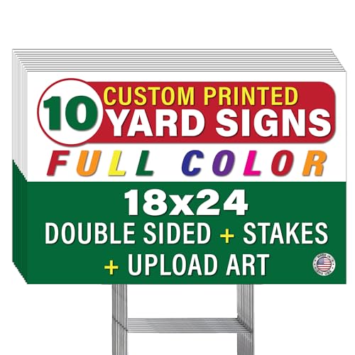 TEN (10) Pack Custom/Personalized 18x24" Yard Signs, Double Sided Printing,