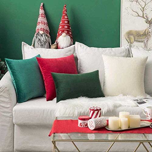 Image of MIULEE Pack of 2 Velvet Pillow Covers Decorative Square Pillowcase Soft Solid Cushion Case for Sofa Bedroom Car 16 x 16 Inch Red