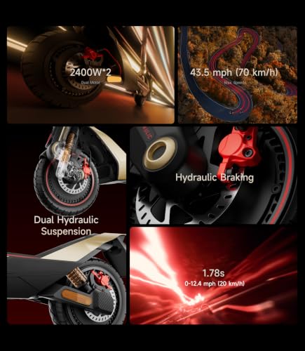 NAVEE UT5 Ultra X Supercar Electric Scooter, 43.5 mph Speed, 74.6 Miles Range, Dual 2400W Peak Motor & Hydraulic Suspension & Oil Disc Brake, Self-Sealing Tires, Flash Charge Off-Road Scooter Adults - image 3