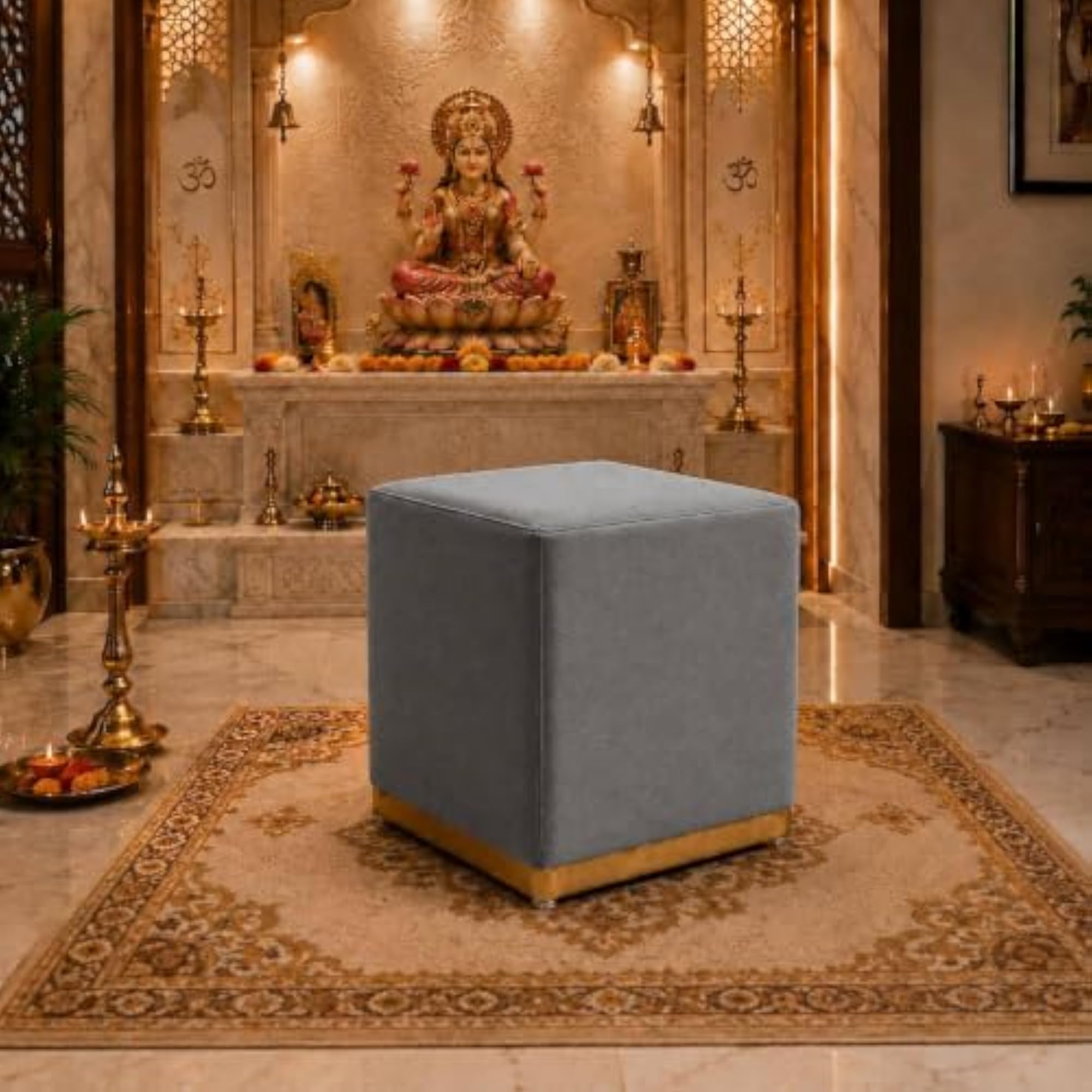 Velvet Square Ottoman Upholstered Footstool with Puffy Top
