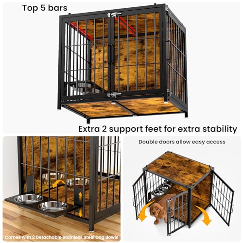 30 Inch Dog Crate Furniture with Bowls, No Screws Easy to Assemble Wooden Heavy Duty Dog Kennel with Double Doors, Decorative Pet House Dog Cage Side End Table Indoor Chew-Resistant 30 Inch Dog Crate Furniture with Bowls, No Screws Easy to Assemble Wooden Heavy Duty Dog Kennel with Double Doors, Decorative Pet House Dog Cage Side End Table Indoor Chew-Resistant