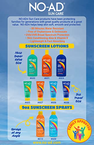 NO-AD SPF 30 Sunscreen Lotion | Broad Spectrum UVA/UVB Protection | Water Resistant | Octinoxate & Oxybenzone Free with moisturizing Vitamin E and Aloe 16oz | Pack of 2