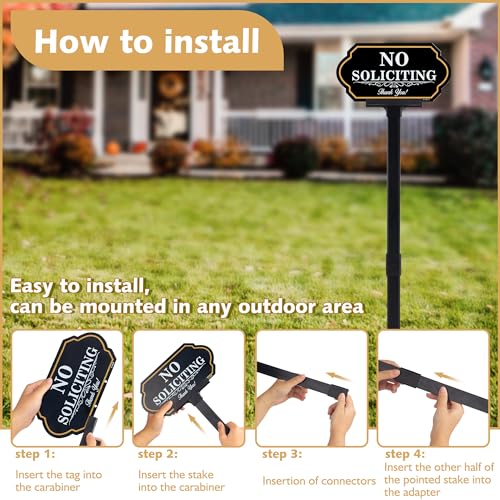 Image of No Soliciting Sign for House with Stake - 40-mil Thick Aluminum - 5x10 Inch /37 Inch High - Adjustable Height - Outdoor Yard Sign for Home and Front Door (A1513)