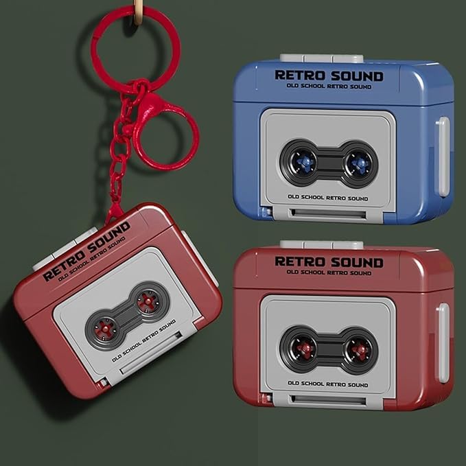 Image of ZWERLIN Retro Tape Recorder 3D Keychain with Sound | Mini Vintage Cassette Player Key Ring | Fun Novelty Gift for Men Women Kids | Pack of 1 Random Colour