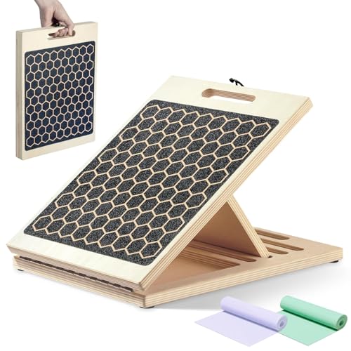 Slant Board for Calf Stretching 11-Layer Hardwood Stretch Board with 2 Resistance Bands & Training Poster Non-Slip Squat Wedge for Ankle & Foot Rehab Physical Therapy Plantar Fasciitis Relief