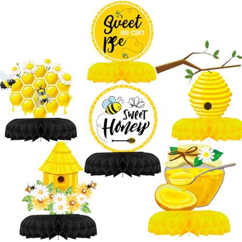 YUEcthynous Lot de 6 décorations de fête en nid d'abeille - Décoration de table - En nid d'abeille jaune - Pour la journée des abeilles, le sexe, l'annonce...