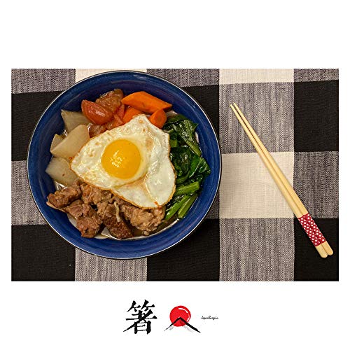 Japanbargain, Bamboo Chopsticks Reusable Japanese Chinese Korean Wood Chop Sticks Hair Sticks 5 Pair Gift Set Dishwasher Safe, 9 Inch (1, Ivory-Dot) #TOP5