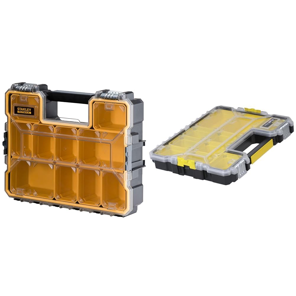 STANLEY FATMAX 1-97-518 - Organizador FatMax con compartimientos extraíbles & Organizador Impermeable FatMax 1-97-517, Negro/Transparente/Amarillo
