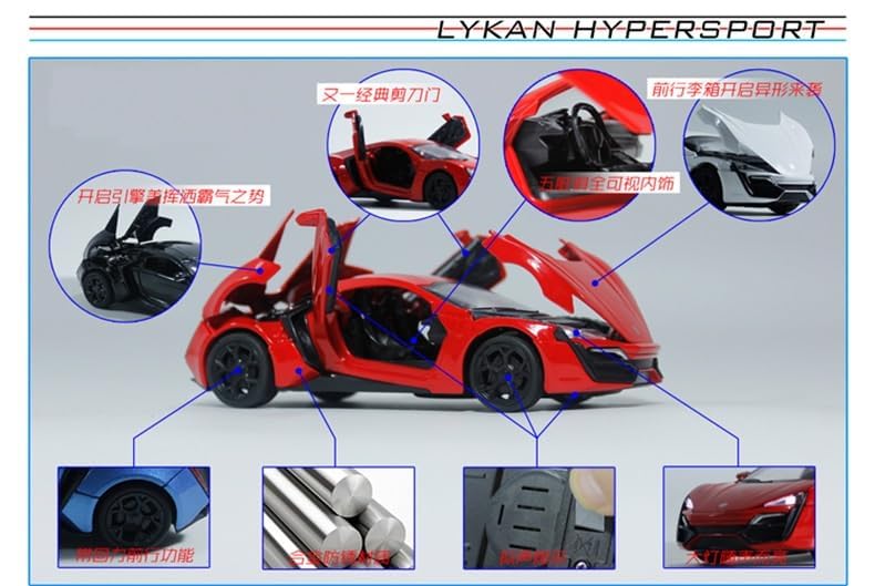 Image of Lykan Hyper Toy car Metal Die Cast Open Door Sports Car Toy for Boys with Light & Car Sound for Kids (Red)