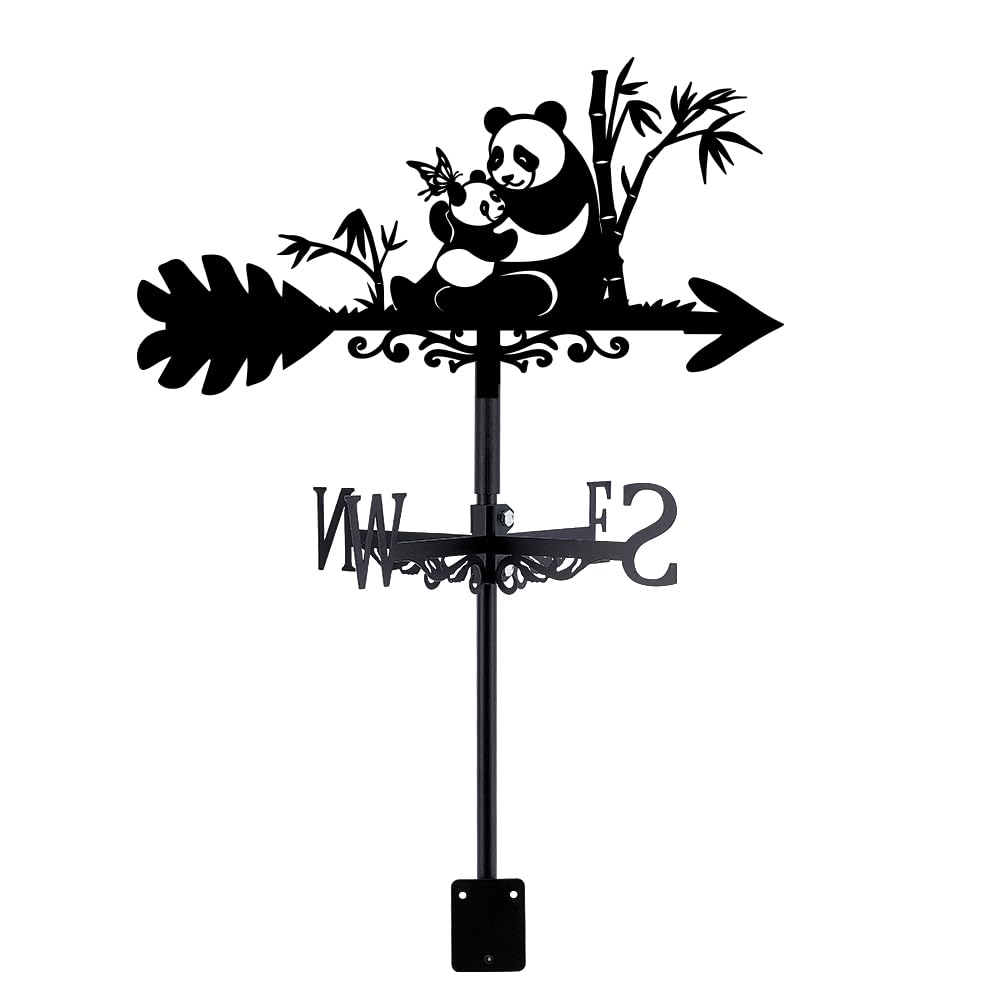 SUPERDANT Girouette de Jardin Exterieur Panda en Métal Girouettes Indicateur de Direction du Vent Instrument de Mesure Installation sur Toit Décoration Artistique Noir Deco Exterieur Cadeau du Père