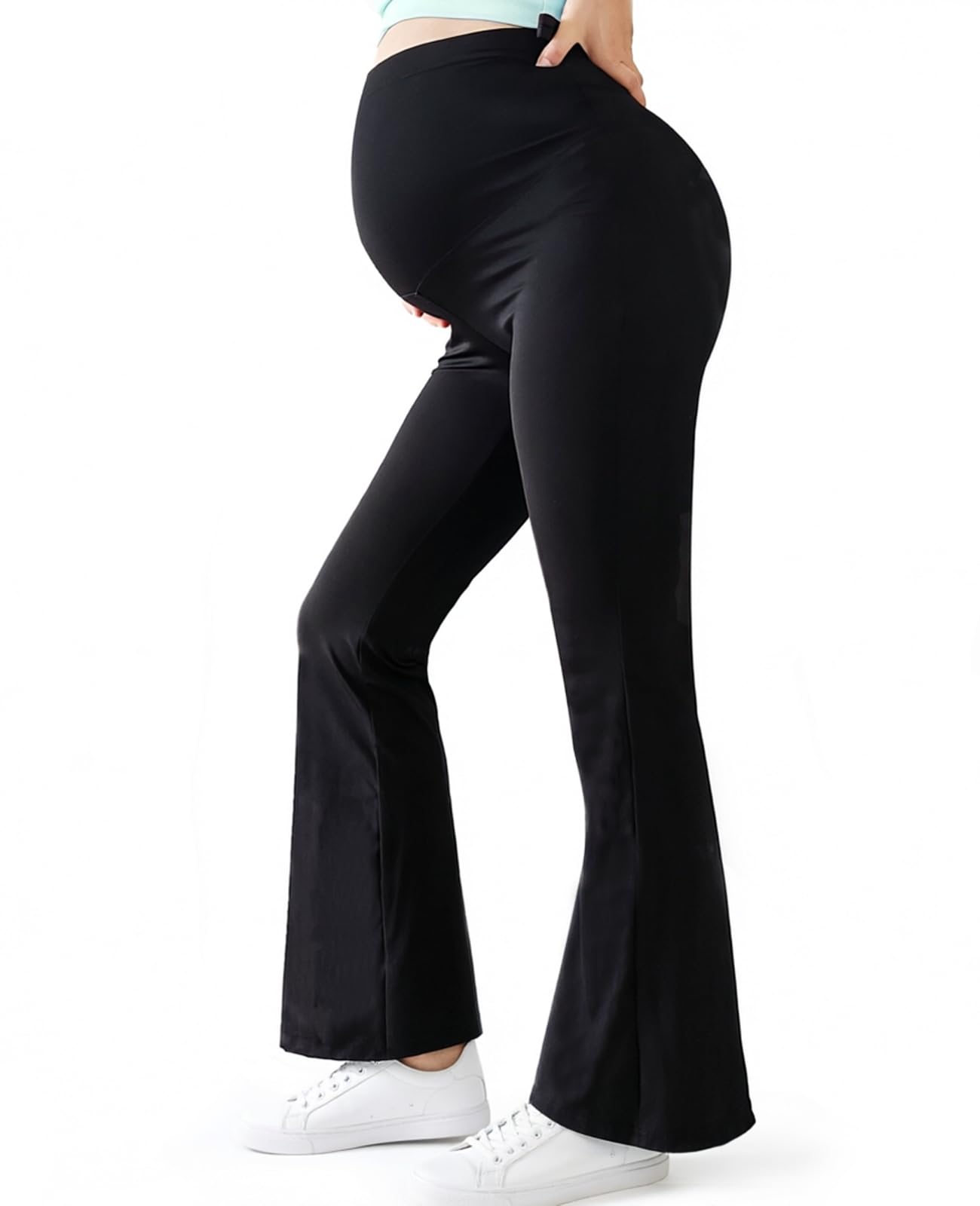 Alled Maternity Leggings Over Bump,Buttery Soft Maternity Leggings Petite Flare, Pregnancy Pants
