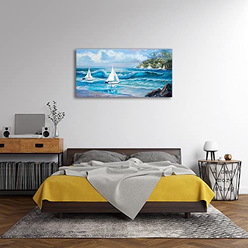 Canvas Wall Art For Living Room Abstract Seascape Beach Canvas Wall Art Blue Ocean Wall Art Sea Waves Canvas Picture Landscape Scenery Painting Nature Picture For Bedroom Bathroom Office Wall Decor #TOP3