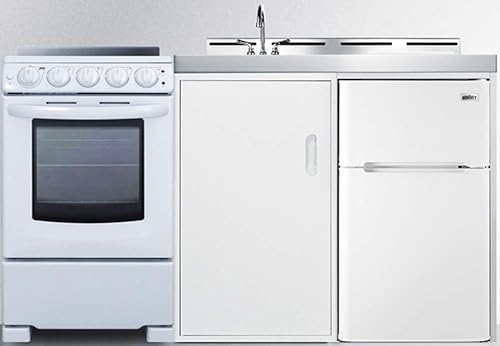 Summit Appliance ACK60ELSTW - Cocina todo en uno de 60 pulgadas de ancho con 4 quemadores de 220 V rango eléctrico de tapa lisa