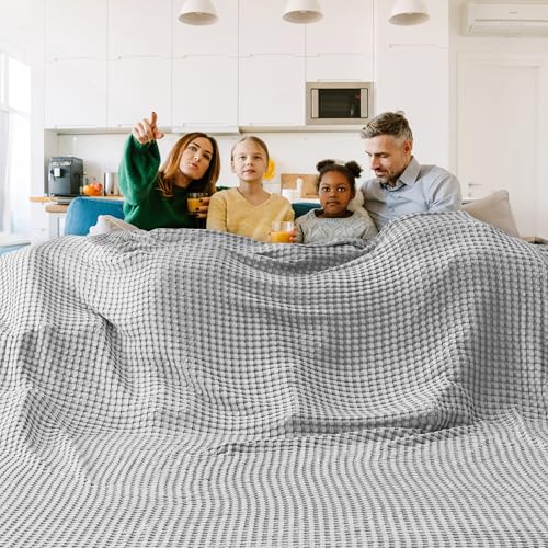 Image of Bedsure Cooling Cotton Waffle Oversized King Blanket - Lightweight Breathable Blankets Rayon Derived from Bamboo for Hot Sleepers, Luxury Throws for Bed and Sofa, Grey, 120x96 Inches