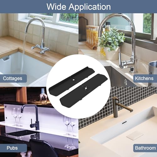 Image of Faucet Guard - 90 Foldable Draining Mat for Kitchen Sink with 2 Drain Ports, Black, 24 inch*5.66 inch