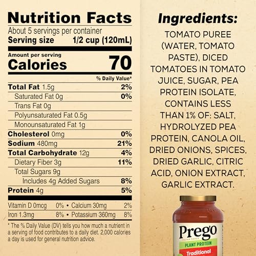 Image of Prego Plant Protein Traditional Pasta Sauce, Plant Based Protein Sauce, 24 Oz Jar