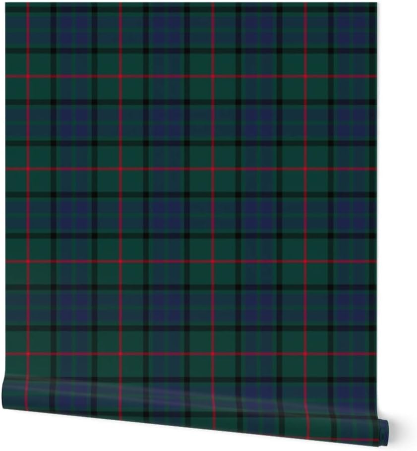 Spoonflower Peel & Stick Wallpaper Swatch - Tartan Blackwatch Black Green Blue Plaid Red Scottish Custom Removable Wallpaper
