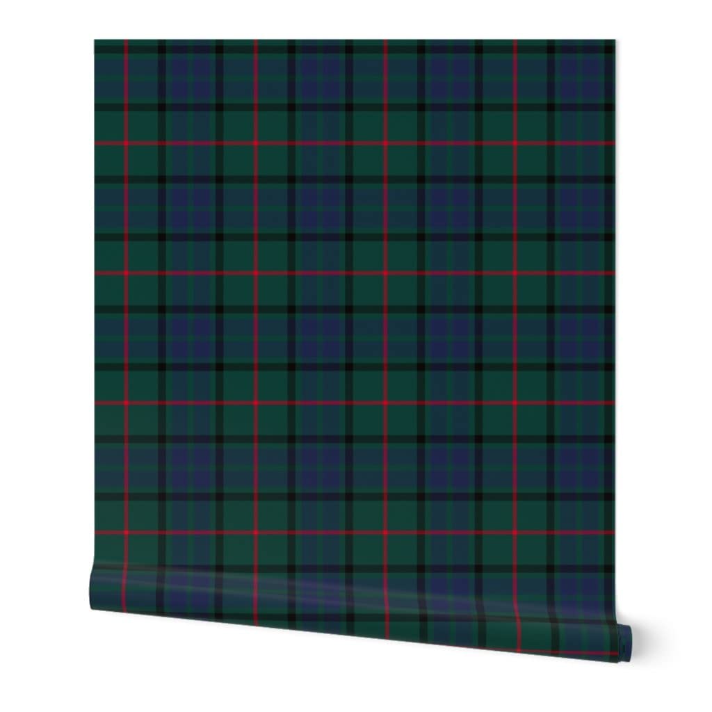 Removable Wallpaper Swatch - Tartan Blackwatch Black Green Blue Plaid Red Scottish Custom Pre-Pasted Wallpaper by Spoonflower
