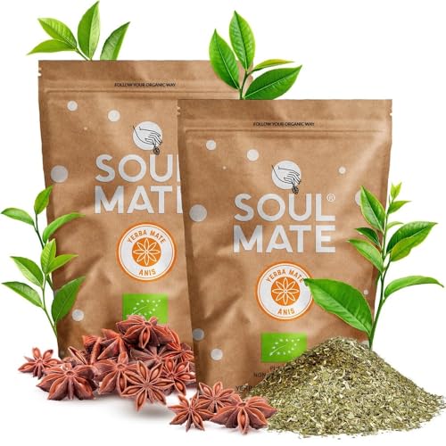 Soul Mate Orgánica Anís 1 kg (2x500g) - Yerba Mate Bio du Brésil | Anis BIO yerba mate | Beaucoup de caféine naturelle | Arôme éthéré
