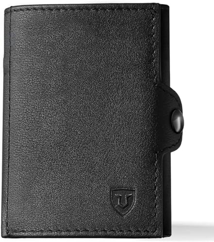 LORZOR Portafoglio Uomo Slim Pelle, Portacarte Uomo con Blocco RFID, Porta Carte di Credito, Portacarte con Chiusura a Bottone, Porta Tessere Tascabile Contiene 9-10 Carte