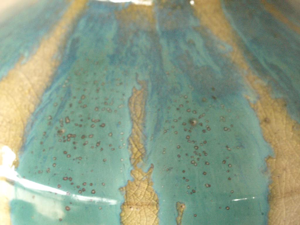 Amazon.co.jp: 珍品江戸明治時代上野焼藁釉緑彩壺22.5cm茶壺青流花瓶