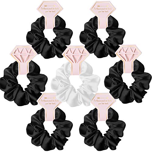 STARAMZ Bridesmaid Proposal Gifts Hair Ties Hair Scrunchies Bachelorette Party Favors Satin Bridesmaid Gift for Wedding Parties (7pc,Black & White)