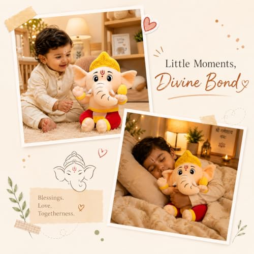 Image of AVSHUB God Soft Toy for Kids Divine Mantra Chanting Baby Ganesha with 3 Preloaded Mantras & Aartis, Musical Soft Plush Toy, Return Gift for Infants, Toddlers & Kids (Medium - 25 Cm)