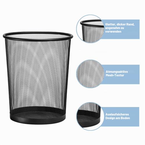 D.RECT Papierkorb Büro 19L - Abfalleimer, Papierkorb aus Drahtgeflecht Mülleimer, Papiereimer - Metall Büroeimer Mesh Runder, XXL Schwarz – Ansicht 2